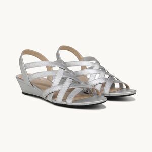 LifeStride Yung Strappy Wedge Sandal | Silver Metallic | Size 6.5 | NWT